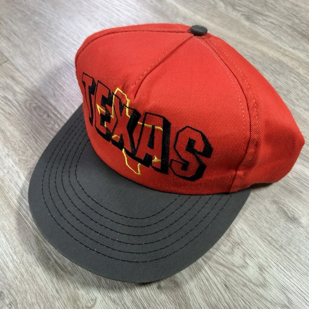 VTG 90s Texas State Snapback Hat Red Black Cap Made in USA